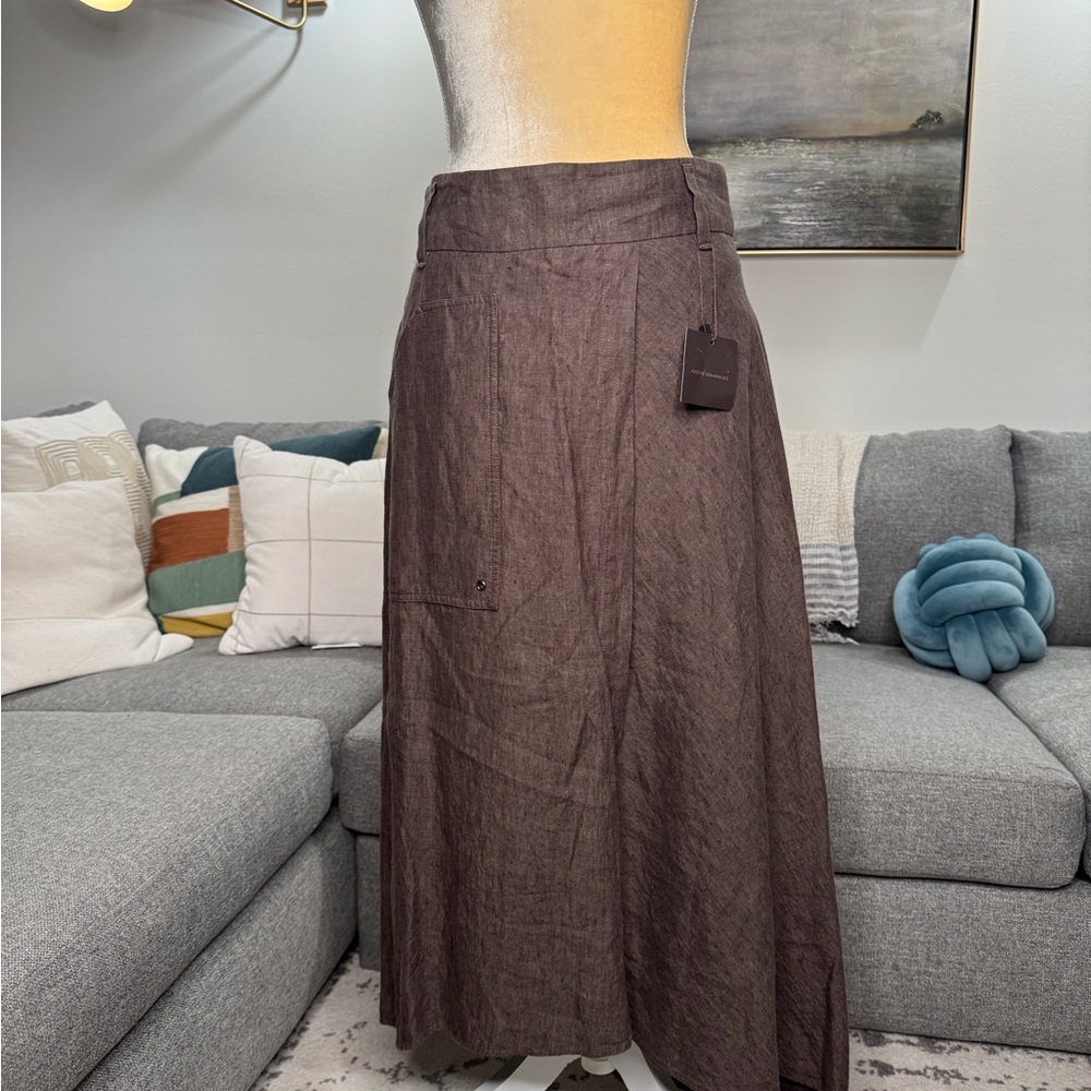 Adolfo Dominguez Brown Maxi A-Line Linen Skirt